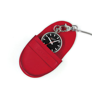 Pocket Watch, Stainless Steel, 43 mm	, Front view with the red pouch