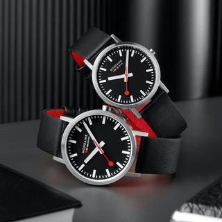 Classic Black Dial 40 mm und 36 mm, Schwarzes Veganes Traubenleder