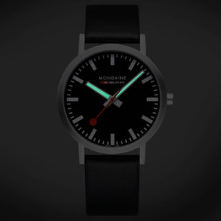 Classic Black Dial, Schwarzes Veganes Traubenleder, 40 mm, Super-LumiNova® Zeiger und Indizes leuchten im Dunkeln