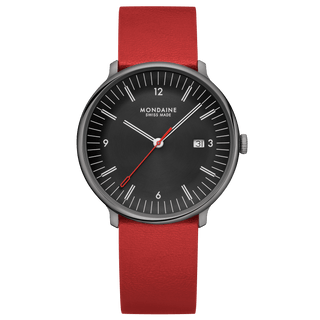 Doppio, Rotes Veganes Traubenleder, 41 mm	, Frontansicht