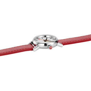 Evo2, 26mm, rote Lederarmbanduhr für Damen, MSE.26110.LC, Seitenansicht mit Krone und Armband