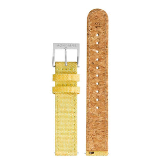 Classic, 30mm, moderne gelbe Uhr, A658.30323.17SBE, Ansicht der Vorder- und Hinterseite des Armbands aus Textil mit Naht