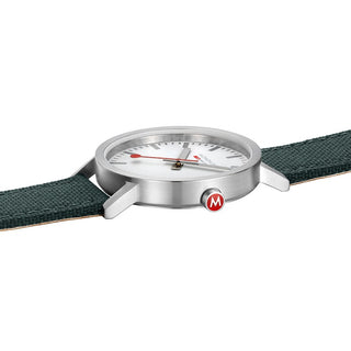 Classic, 40mm, Moderne Park-Grüne Uhr, A660.30360.17SBS, Detailansicht der roten Krone und des Textilarmbands