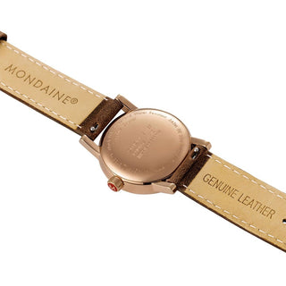 evo2, 30mm, Rose Gold Toned and Brown Uhr, MSE.30180.LG, Ansicht des Gehäusebodens mit Mondaine Gravur
